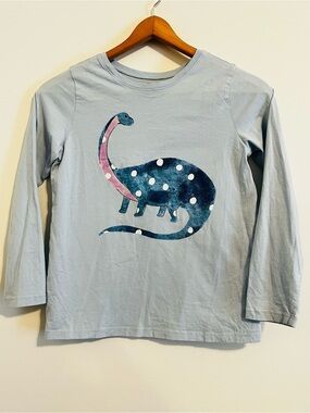 Tea Collection Dinosaur Graphic Long Sleeve Shirt Youth Size 12 Blue Cotton